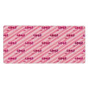 Imagem de Tapete de rato grande e bonito laço rosa à prova d'água tapete protetor de mesa estendido para computador, base de borracha antiderrapante para escritório, computador, teclado, laptop e mesa de casa