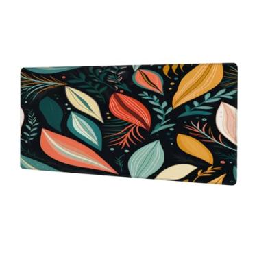 Imagem de Tapete de mouse vintage colorido com folhas grandes, impermeável, protetor de mesa estendido, tapete de borracha antiderrapante para escritório, computador, teclado, laptop e mesa de casa, mouse pad