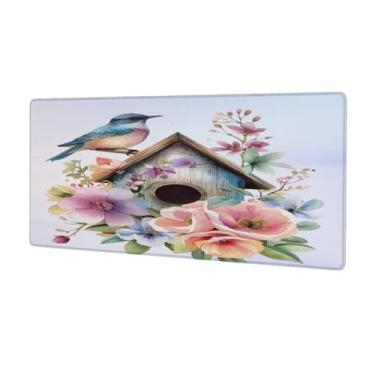 Imagem de Tapete de rato grande com flores para casa de pássaros, à prova d'água, tapete protetor de mesa estendido para computador, base de borracha antiderrapante para escritório, computador, teclado, laptop