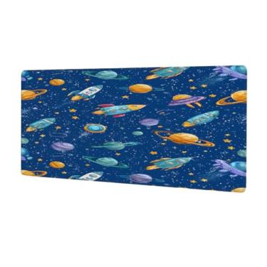 Imagem de hongjinglin Tapete de mouse grande Rocket Planet fofo à prova d'água para computador estendido tapete protetor de mesa antiderrapante base de borracha para escritório, computador, teclado, laptop e