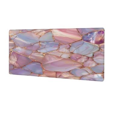 Imagem de hongjinglin Tapete de rato rosa mármore grande de vidro à prova d'água tapete protetor de mesa estendido para computador base de borracha antiderrapante para escritório, computador, teclado, laptop e