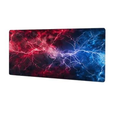 Imagem de Tapete de mouse grande, vermelho, azul, fresco, à prova d'água, protetor de mesa estendido para computador, base de borracha antiderrapante para escritório, computador, teclado, laptop e mesa de casa