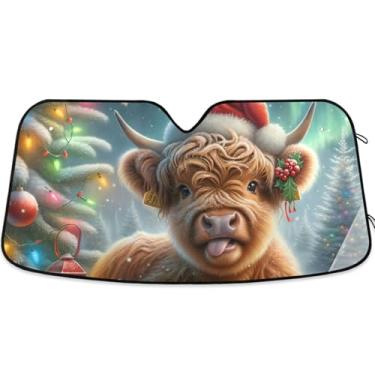 Imagem de Christmas Highland Cow Toldo de sol bonito para para-brisa de carro bonito personalizado retrátil caminhão carro persianas para janelas dianteiras automotivo S, 134,6 cm x 59,7 cm