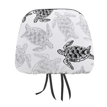 Imagem de Capa protetora universal de encosto de cabeça para assento de carro com desenho sem costura, estilo preto e cinza preto em branco, 1 peça, capa macia para encosto de cabeça, acessórios de decoração