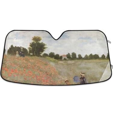 Imagem de Claude Monet Papoilas Pintura Personalizada Para-brisa Carro Toldo Engraçado Dobrável Carros Persianas para Janelas Frontais Floral Retrátil M, 139.7 cm x 70.1 cm