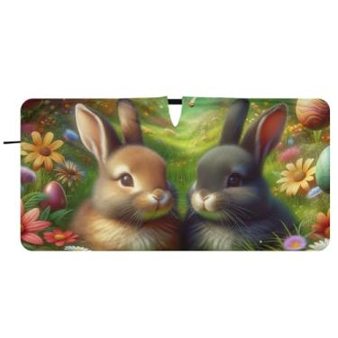 Imagem de Persiana de jardim de Páscoa colorida personalizada para pára-brisa de carro bonito dobrável sombra de carro para para-brisa dianteiro estampa animal, 81 cm x 157 cm