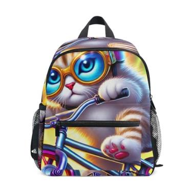 Imagem de GAIGEO Cute Kitten Cool Cat Baby Backpack, 10x4x12 In, Preschool Backpack for Girls Includes Water Bottle Pockets, Whistle Clip for Safety