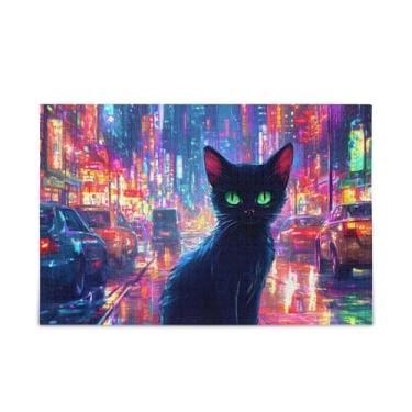 Imagem de Quebra-cabeças de madeira e papel coloridos de 500 peças de gato pequeno preto com bolsa de armazenamento para homens