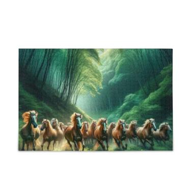 Imagem de Quebra-cabeça de 500 peças, cavalos correndo quebra-cabeça quebra-cabeça casa parede arte para adultos, famílias, 52 cm C x 37,8 cm L