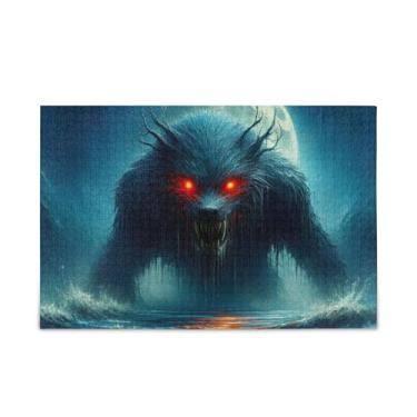 Imagem de Quebra-cabeça de 1000 peças, olhos vermelhos, besta no rio, arte de parede de casa para adultos e adolescentes