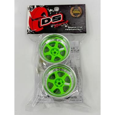 Imagem de DS Racing 1/10 RC Drift Element 6-Spoke Rims Wheels, Set of 2, Adjustable Offset, Compatible with Yokomo YD MD RD, MST RMX, Reve D RDX, Redcat RDS, HPI, Tamiya TT, & More (Flu Yellow w/Chrome Lip)
