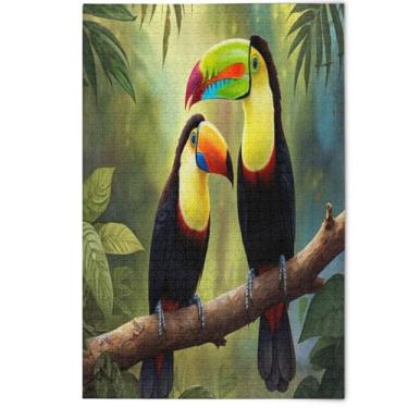 Imagem de Quebra-cabeça de pássaro tucano divertido vibrante, 1000 peças para adultos, jogos tecnológicos, presentes natureza, grandes, animais fofos, flores, arte, 1000 peças, 75 x 50 cm