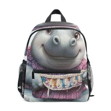 Imagem de Cute Hippo Animal Simple Modern Kids Backpack with Whistle, 2 Bottle Pockets, Lightweight, Pre School Backpack 10x4x12 In, for Ages 3-8
