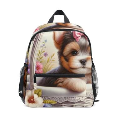 Imagem de GAIGEO Terrier Dog Cute Floral Small Backpack for Kids Baby Boy Backpack with Front Pocket, Safety Whistle for Ages 3-8
