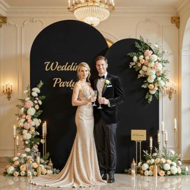 Imagem de Capa de fundo de arco preto de 1,8 m de altura, capa de arco de casamento, elástico, arco, topo redondo, Chiara, suporte para decoração de aniversário, balão, festa, banquete, chá de bebê