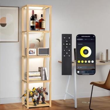 Imagem de OUTON Prateleira de vidro de 170 cm com lâmpada de LED regulável, armário de exibição colecionável com controle remoto e aplicativo, lâmpada de estante aberta de 5 camadas para sala de estar, quarto