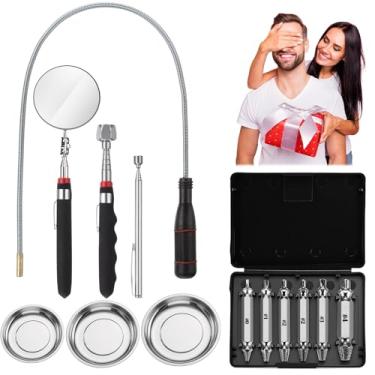 Imagem de FoldTier Conjunto de ferramentas de captação de ímã telescópico com 13 peças, extrato, redondo, magnético, bandeja ajustável, espelho de inspeção para pai, marido, namorado, adultos, homens, ele