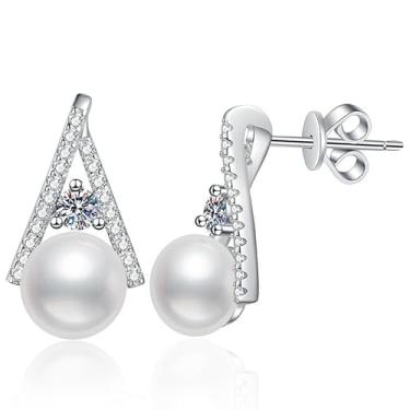 Imagem de Rostisla S925 prata pura pérola francesa de água doce design elegante 0,1 quilate D-color diamante moissani brincos de pérola