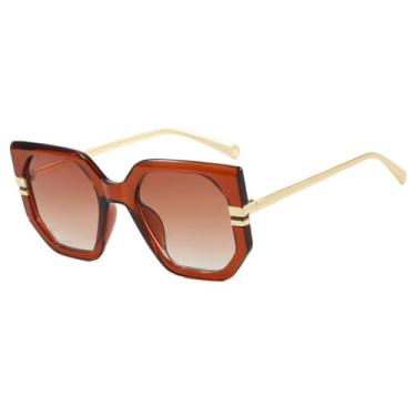 Imagem de Óculos de Sol Femininos e Masculinos com Armação Grande em Metal Gradiente e Proteção UV400 para Esportes ao Ar Livre, Corrida e Ciclismo, Cor Marrom Dourado Chá