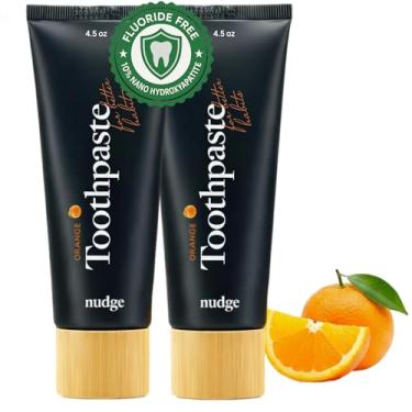 Imagem de Nudge Pasta de dente 10% nano hidroxiapatita, Remin+ com vitamina E, sem flúor, sem SLS, ajuda a relembrar o esmalte, auxilia no alívio da boca seca e dentes sensíveis, laranja, 113 g (pacote com 2)