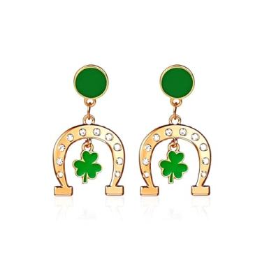 Imagem de LKingel Brincos de Dia de São Patrício para mulheres, ferradura, chapéu verde, trevo, pingente, brincos irlandeses, trevo verde, boa sorte, acessórios para decoração de dia de São Patrício, joias