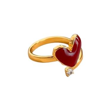 Imagem de Kokoma Anel de coração esmaltado vermelho para mulheres, zircônia cúbica, amor, coração, anéis ajustáveis, eternidade, casamento, noivado, joias modernas