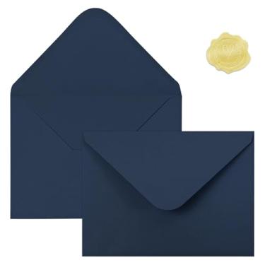 Imagem de 50 envelopes A7 coloridos azuis com adesivos, envelopes 5 x 7 para cartões comemorativos, ótimo para convites, convites de casamento, aniversário, chá de bebê, formatura