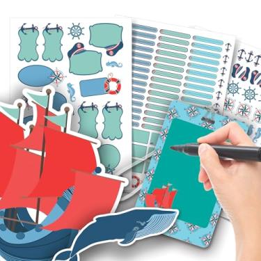 Imagem de Etiqueta Escolar Menino com TAG + Caneta (Náutico, Etiquetas + 1 TAG de Mochila)