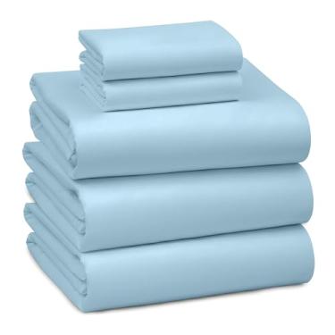 Imagem de RUVANTI Jogo de cama king size dividido 100% algodão - 300 fios de cetim macio sedoso, refrescante, leve e respirável, bolso profundo de 41 cm, durável e luxuoso, 5 peças, azul celeste