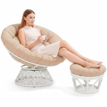 Imagem de Youyole 2 peças de almofada Papasan para cadeira de 127 x 127 cm com almofada de descanso para os pés (sem cadeira), tecido grosso macio, almofada de assento redonda de suporte para varanda pátio e