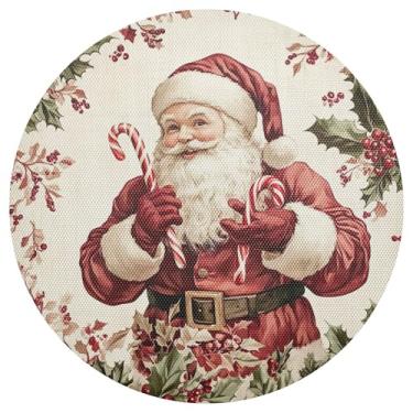 Imagem de xigua Jogo americano redondo de Natal Papai Noel, conjunto de 4, tapete de mesa redondo antiderrapante resistente ao calor, tapetes de mesa de 48 cm para decoração de cozinha, jantar e festa