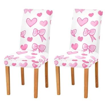 Imagem de SEHANY Conjunto de 4 capas de cadeira com laço de bolinhas rosa para sala de jantar, elástico, removível e lavável, para cozinha, hotel, festa, Natal