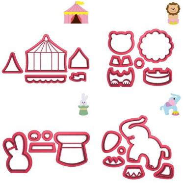 Imagem de Kit 4 Cortadores Circo Leão Elefante Coelho Tenda - DOCEIMPRESSO, 4,5c