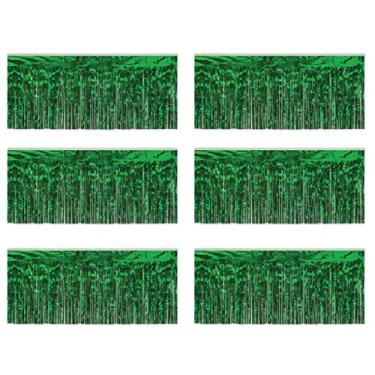Imagem de Beistle 6 peças de cortinas de plástico metálico com franjas, cortina de fundo de cabine fotográfica, decorações de pendurar para noivado, chá de bebê, Natal, aniversário, festas de casamento, 38 x 25 cm, verde