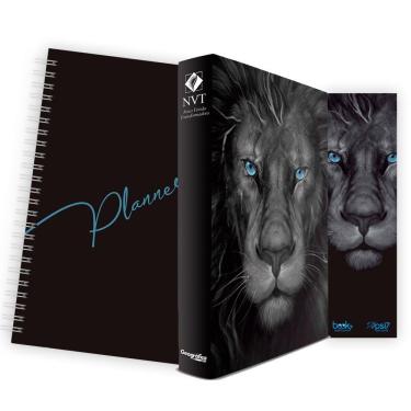 Imagem de Kit Leão Grafite - Planner Capa Lisa + Bíblia Capa Dura NVT + Marca Página
