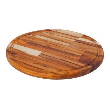 Imagem de Tábua De Corte Redonda Madeira Legumes Carne Churrasco 33cm