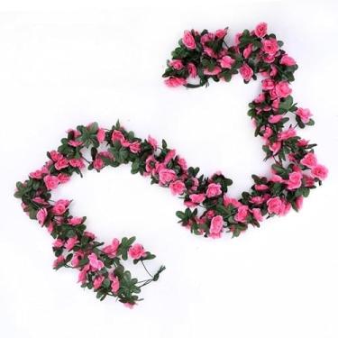 Imagem de Kit Corrente de Rosas Artificiais Decorativas – 2,5m com 45 Flores Realistas para Decoração de Casamento, Festa, Jardim e Varanda(Rosa Escuro,4)