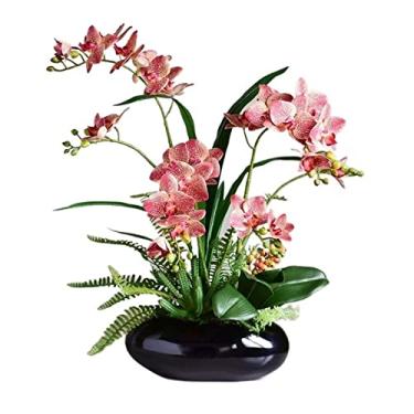 Imagem de Flores falsas simuladas Phalaenopsis Bonsai desktop buquê de flores artificiais decoração interior ornamento presente para amigos flores para decoração (cor: 1) (1) (1)