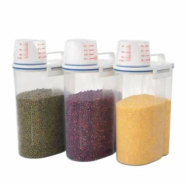 Imagem de Kit 3 Potes Herméticos 2L Cozinha e Lavanderia com Bico Dosador e Copo Medidor – Tampa com Vedação de Silicone – Plástico Transparente Resistente para Sabão em Pó, Amaciante, Cereais, Mantimentos