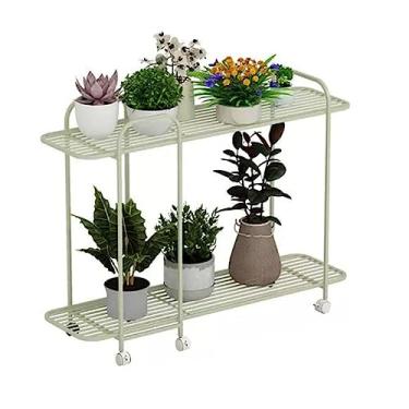 Imagem de AkosOL Suporte de metal para vaso de flores, suporte de plantas, com rodas, varanda, prateleira para vaso (verde 90 x 25 x 68 cm)