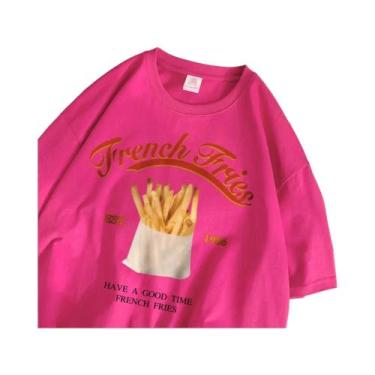 Imagem de Camiseta Feminina De Algodão Com Estampa De Batata Frita, Estilo Solto