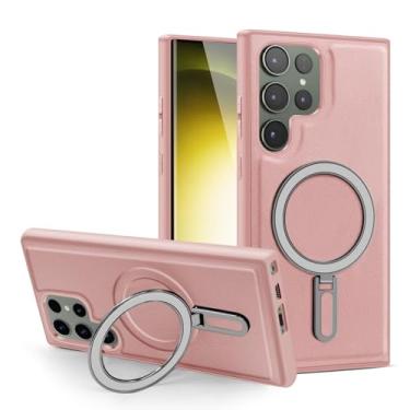 Imagem de Capa para celular Samsung Galaxy S25/S25 Plus/S25 Ultra, suporte de magnetização sem fio, couro executivo, capa protetora antiqueda, S25 Ultra, rosa