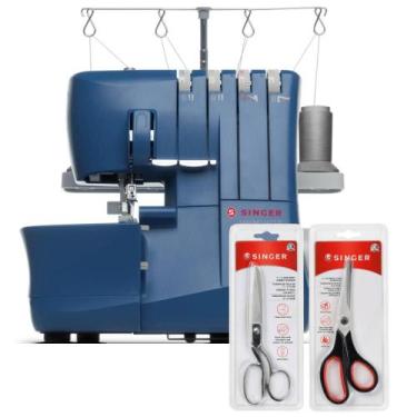 Imagem de Kit Máquina de Costura Overloque S0235 Azul + Tesoura 10" Tecido e Tes