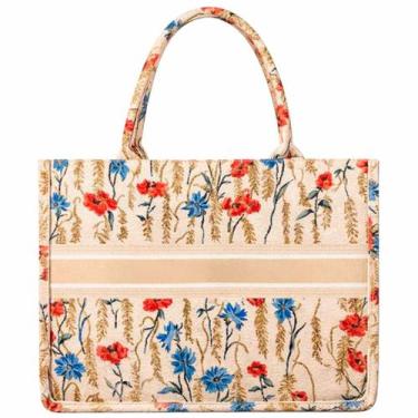 Imagem de Bolsa de Ombro para Praia com Zíper Modelo Floral Ampla e Resistente -