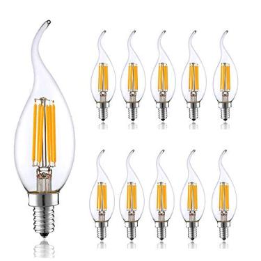 Imagem de Lâmpada LED Edison tipo vela E14 C35 6W com filamento LED para lustre, 560 lúmens, branco quente 2700-3000K, equivalente a 60W, não dimerizável, pacote com 10 unidades