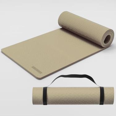 Imagem de Tapete de ioga 10 mm 183 x 66 cm TPE antiderrapante 1 cm de espessura, tapete de fitness fácil de transportar para ioga, pilates e treino, feito com material reciclável, durável, fácil de limpar