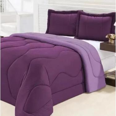 Imagem de Edredom De Malha Gel Dupla Face Casal Queen 3 Peças Roxo Com Lilás - W