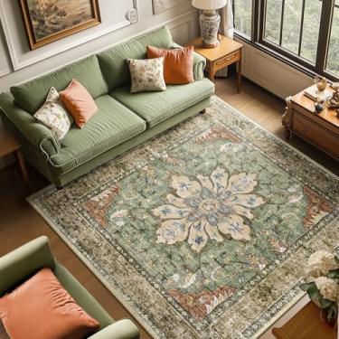 Imagem de RELEANY Tapetes quadrados de 1,8 m, lavável, antiderrapante, floral, vintage, estampado, medalhão, tapete para sala de estar, quarto, sala de jantar, vermelho tijolo, ferrugem, neutro, marrom, laranja