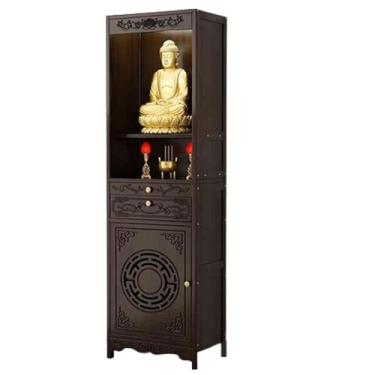 Imagem de Mesa de altar de meditação de bambu com armazenamento, mesa de oferta de buda chinês para casa, armário de nicho de oração budista, relaxamento e adivinhação (35 cm/13,8 pol.)