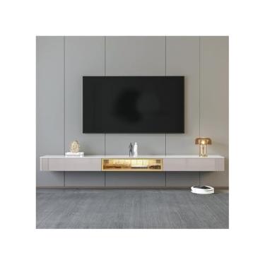Imagem de CFGH6FDF Suporte de TV flutuante Armário de TV Gabinete de TV Combinação de Mesa de Chá Sala de Estar Placa de Pedra Madeira Maciça Armário de TV Mídia Unidade de Parede (Grande)